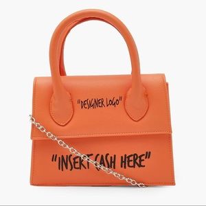 Insert Cash Slogan Structured Cross Body Bag